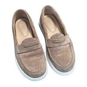 Patina - Portland Leather Goods Boardwalk penny loafers in Tan suede.  Size 6.5